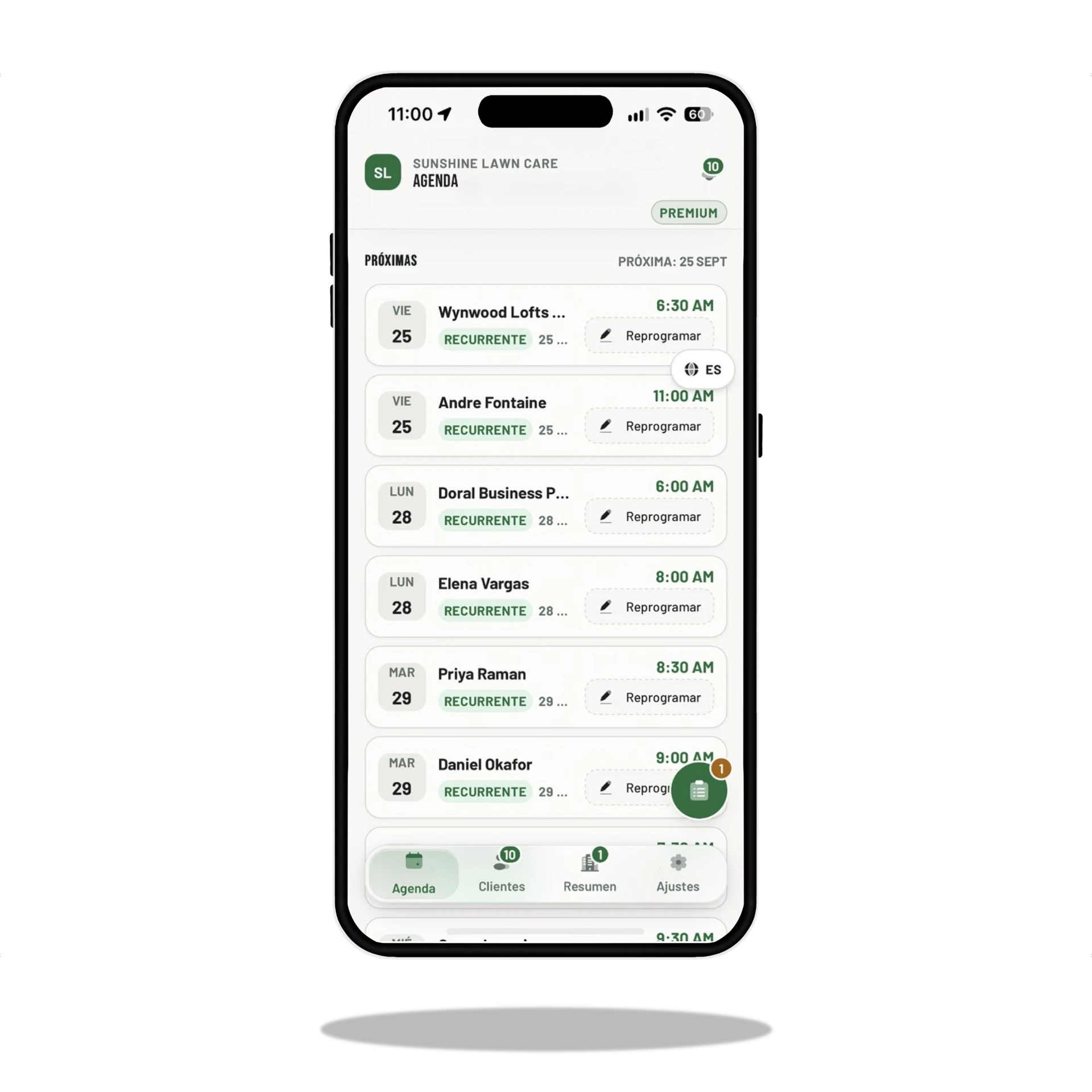 MOW Money upcoming recurring schedule displayed in Spanish